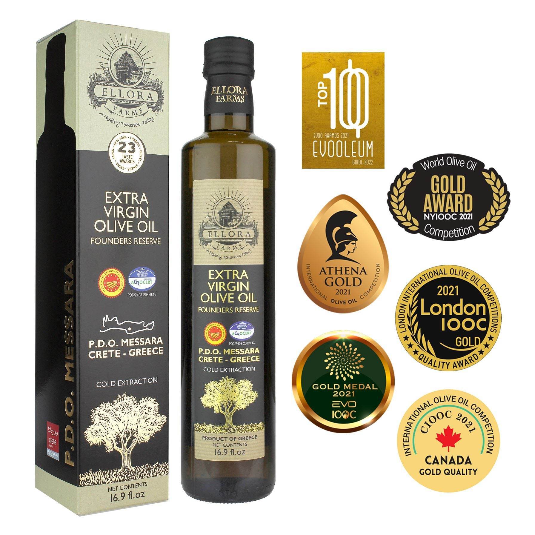 Organic and PDO Single Estate Extra Virgin Olive Oil, Messara Valley Greece, 17 Oz Bottle Combo - ELLORA FARMS
