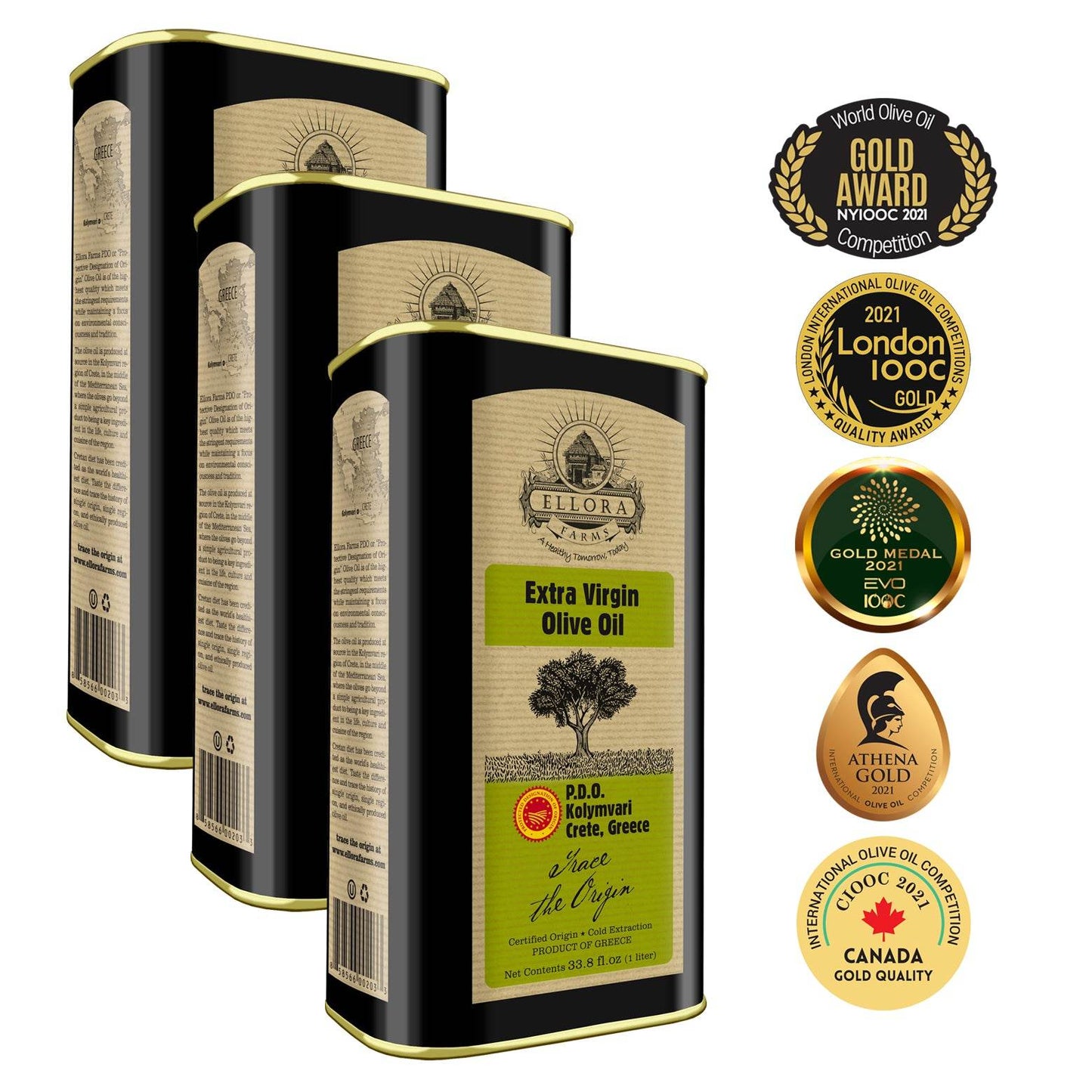 Traceable 2025 Harvest Single Estate Greek Extra Virgin Olive Oil, Kosher & PDO Certified, 33.8 oz. - ELLORA FARMS