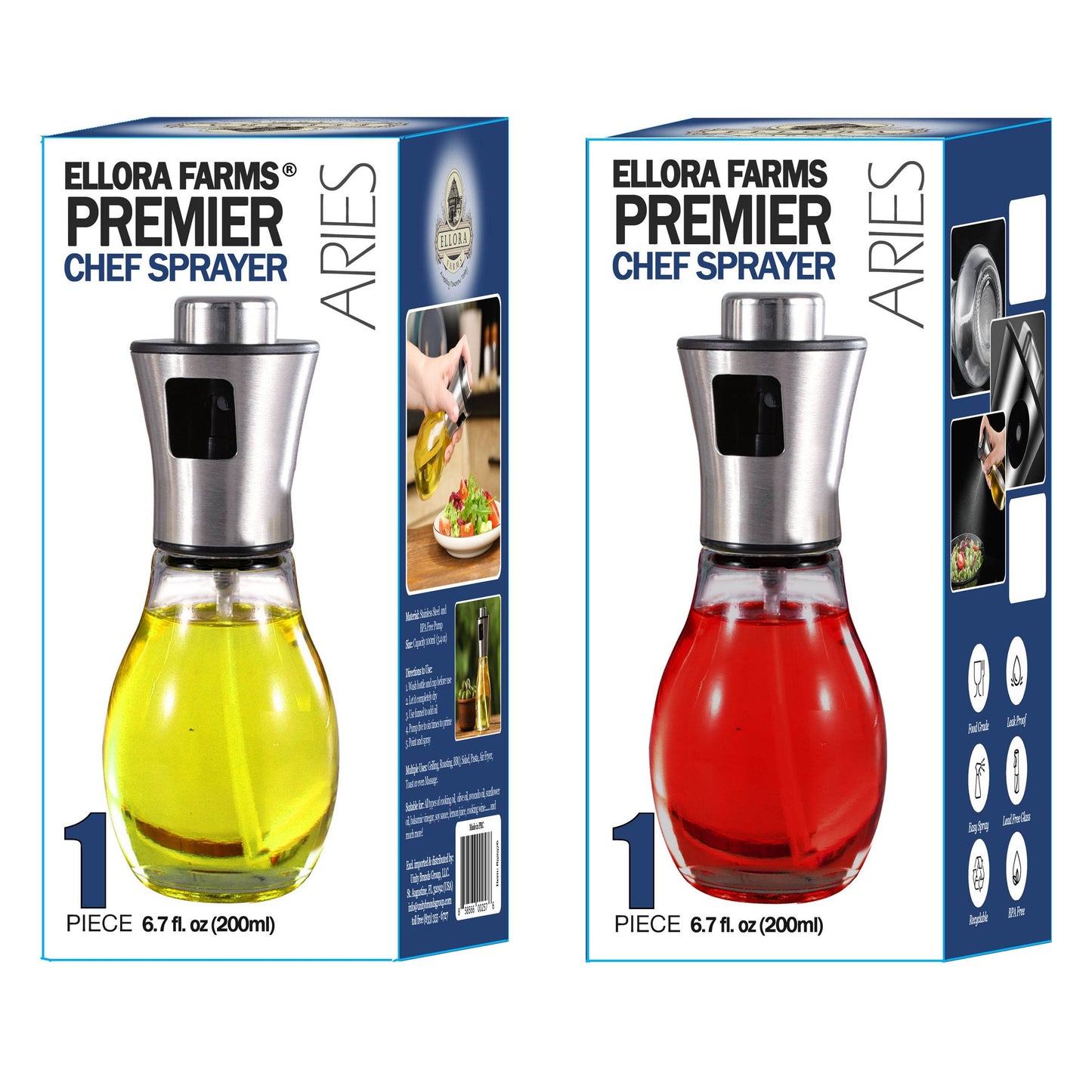 Ellora Farms, Aries Premium Chef Oil & Vinegar Glass Mister Sprayer, 200 ml Glass Bottle with Stainless Steel Funnel - ELLORA FARMS