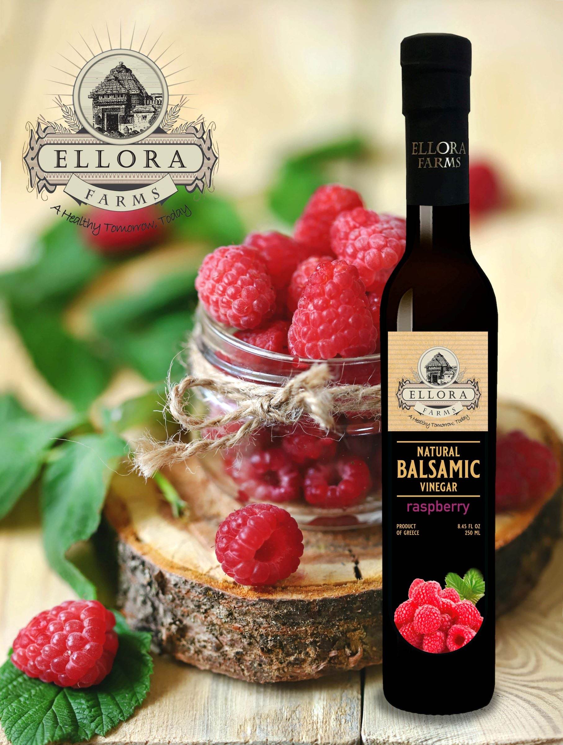 Raspberry Infused Balsamic White Vinegar, Thick & Smooth, Product Of Crete, Greece, 8.5 oz. - ELLORA FARMS