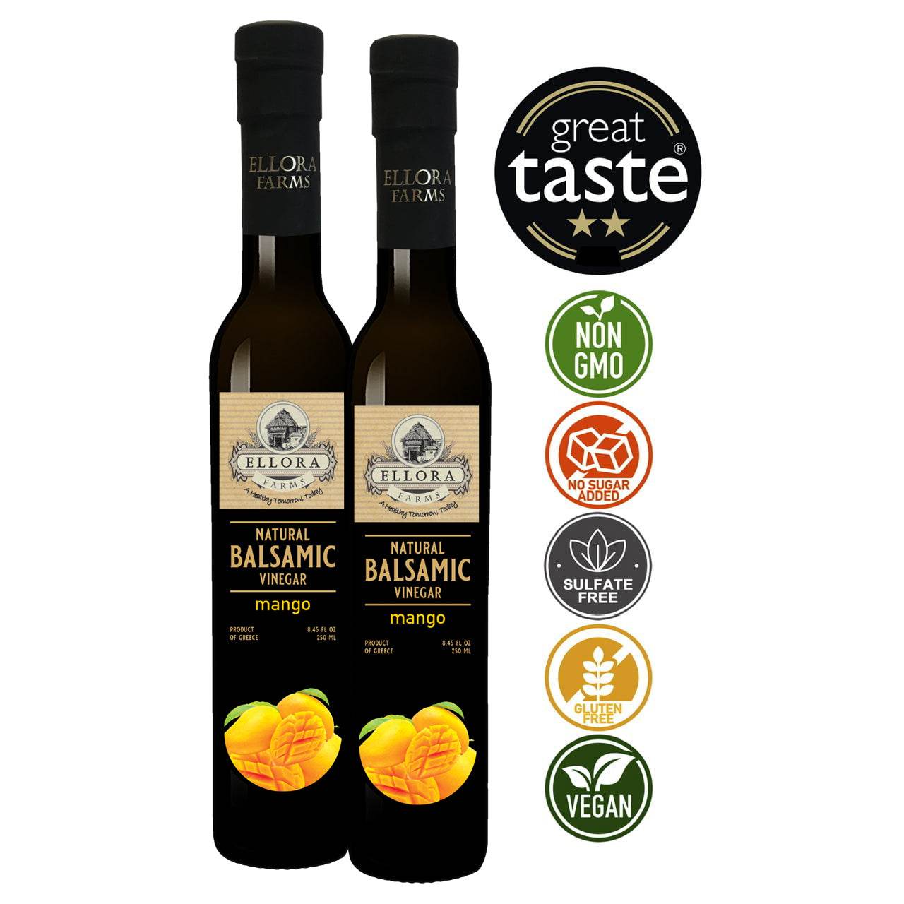Mango Infused Aged Balsamic Vinegar, Award Winning, Thick & Smooth, 8.5 oz - ELLORA FARMS