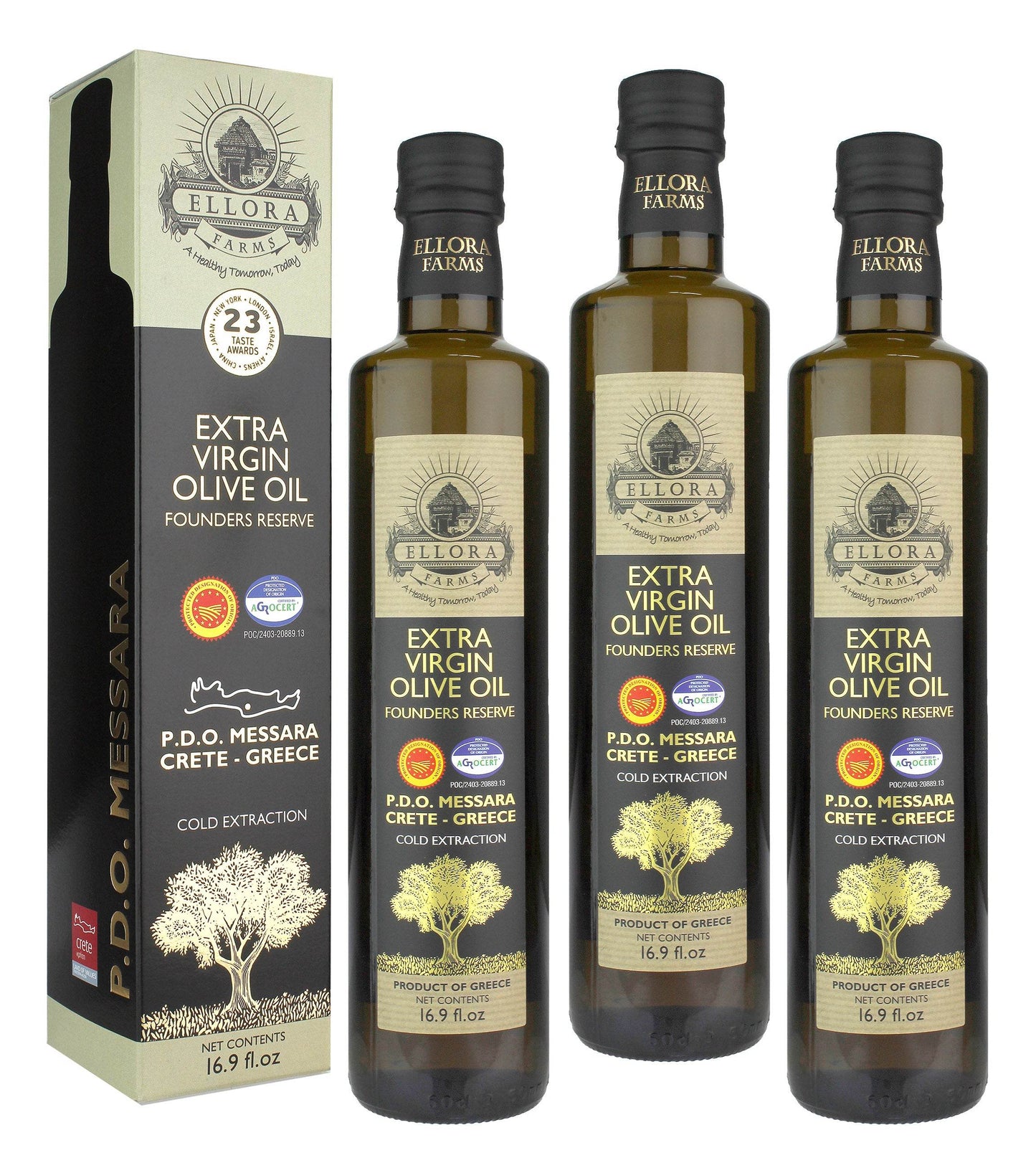 Gold Medal Winner Extra Virgin Olive Oil, Certified PDO Messara Valley Greece, 17 Oz Bottle - ELLORA FARMS