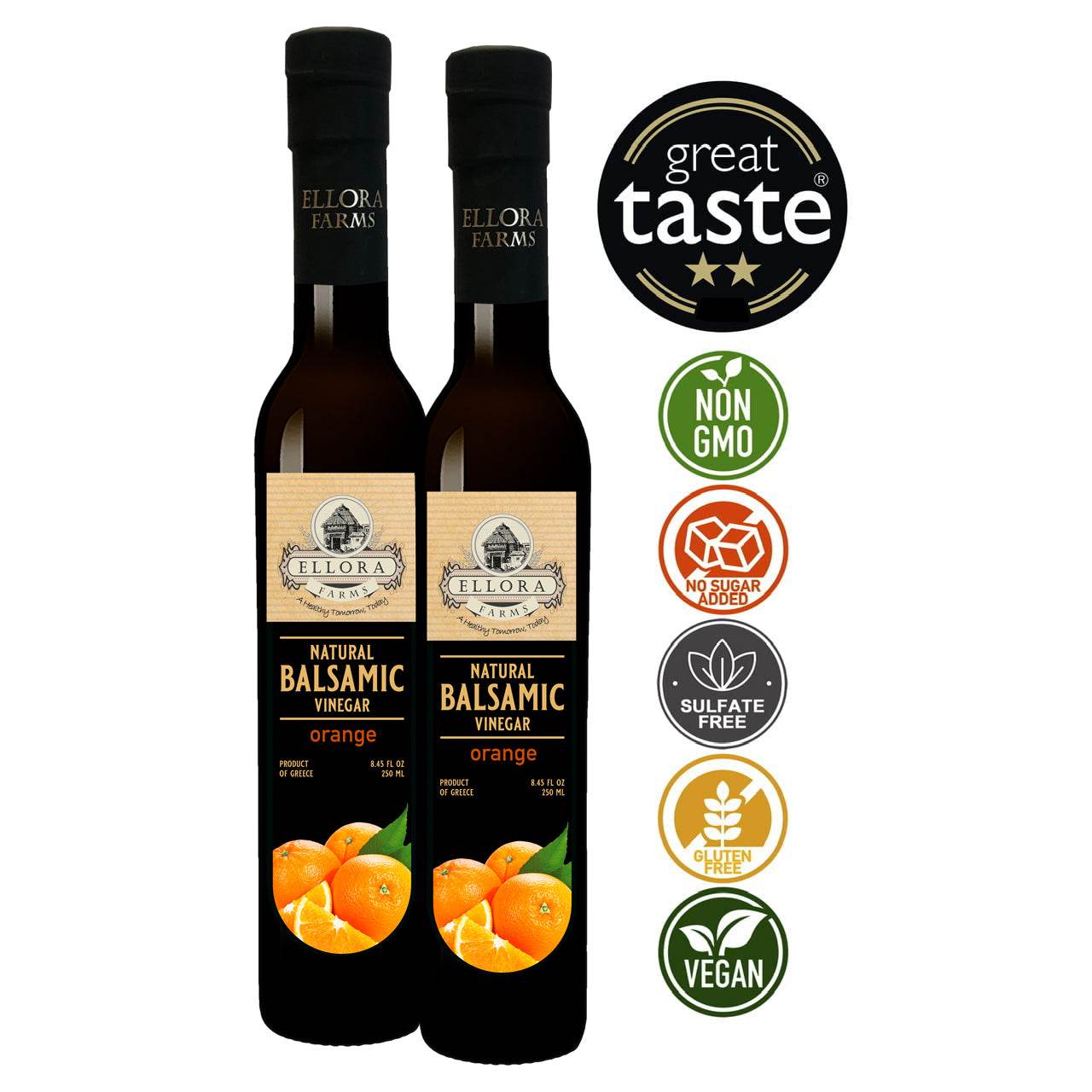 Orange Extract Infused Balsamic Vinegar, Award-Winning, Thick & Smooth, 8.5 oz. - ELLORA FARMS