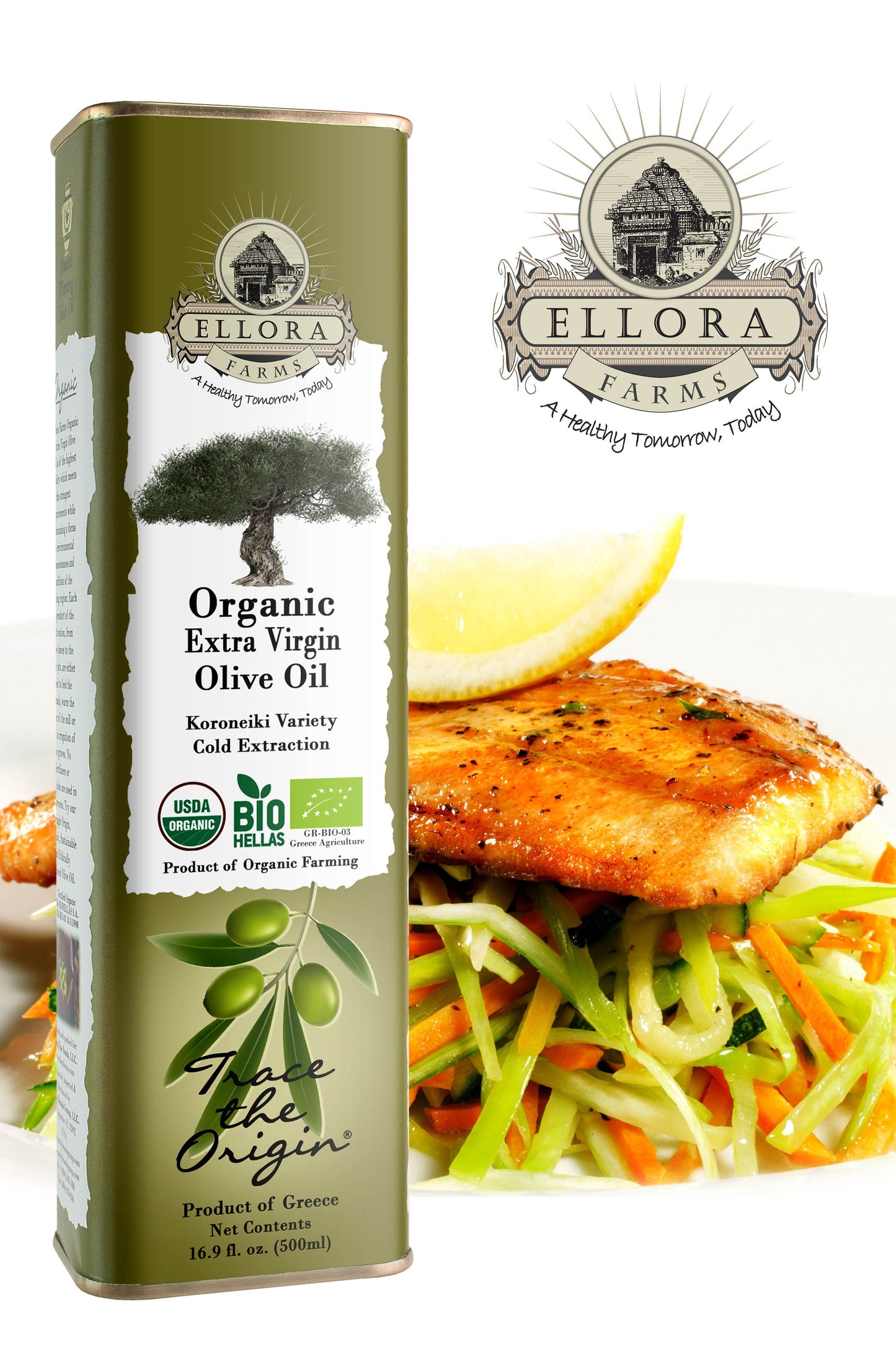 Certified USDA Organic Extra Virgin Olive Oil, Traceable & Single Origin, 16.9 Oz. Tin - ELLORA FARMS