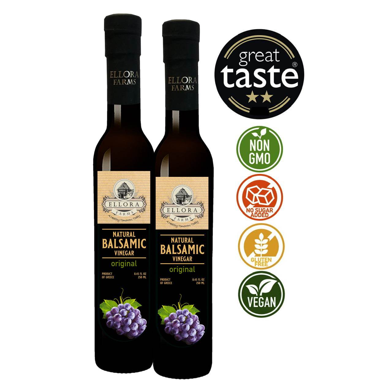 Plain Balsamic Vinegar, Original & Natural, No Additives, 8.5 oz. Each - ELLORA FARMS