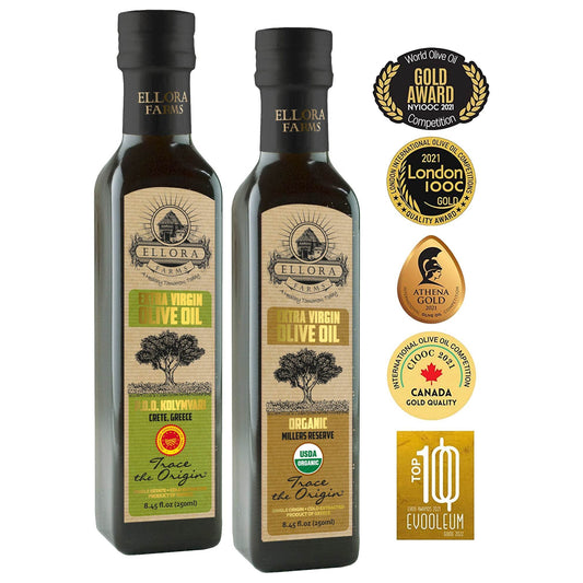 Ellora Farms, Organic and PDO Single Estate Extra Virgin Olive Oil, 8.45 Oz. Combo - ELLORA FARMS