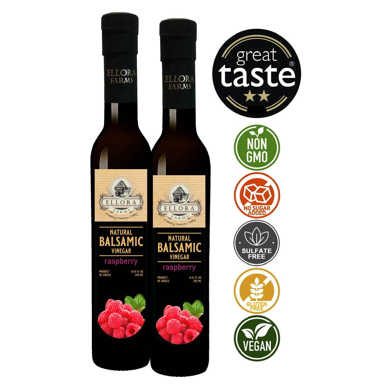 Raspberry Infused Balsamic White Vinegar, Thick & Smooth, Product Of Crete, Greece, 8.5 oz. - ELLORA FARMS