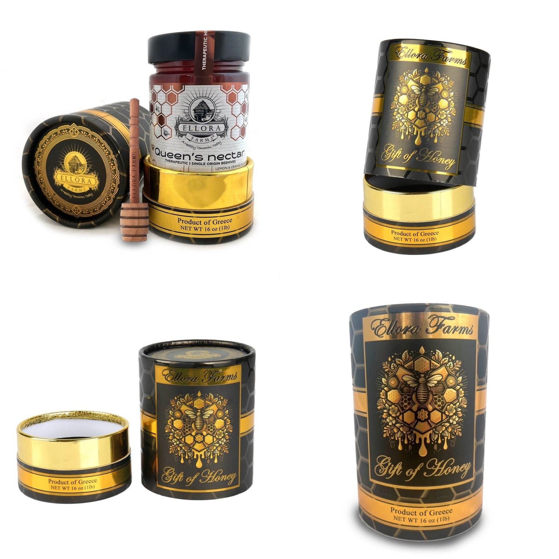 Greek Raw Honey, Queens Nectar, Lemon & Orange Blossom Honey, 450g Tube Gift Set - ELLORA FARMS