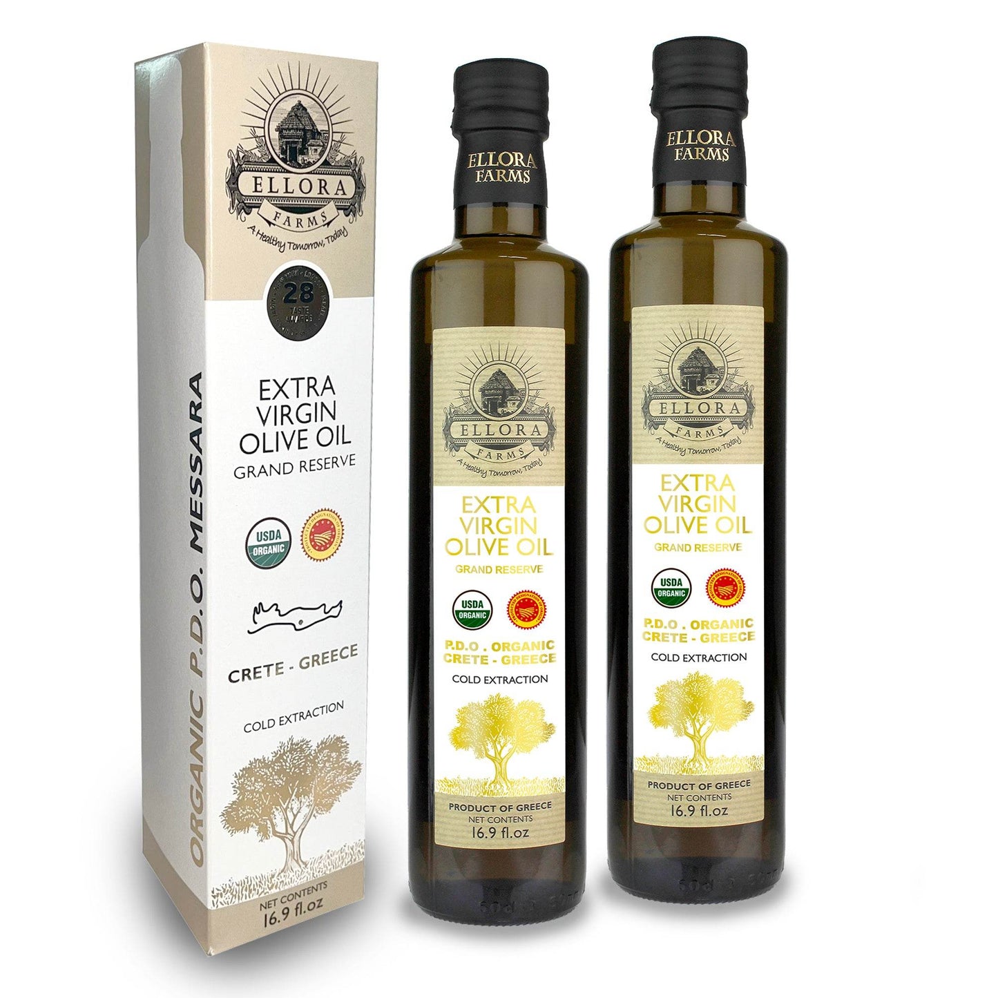 Global Award Organic PDO Extra Virgin Olive Oil, Single Estate Messara Valley Greece, 17 Oz Bottle - ELLORA FARMS