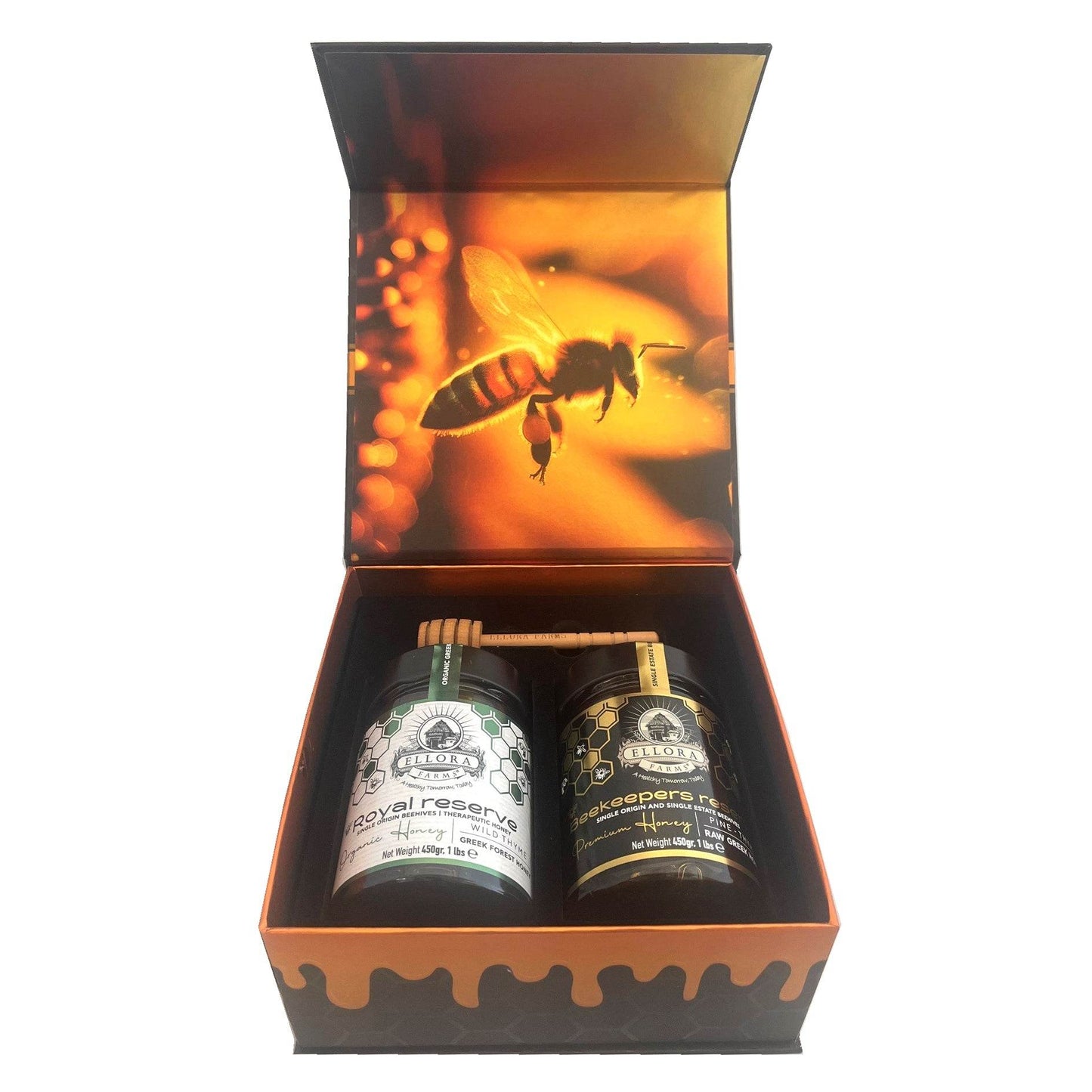 PDO Beekeepers Reserve & Queens Nectar Platinum Awarded, Raw Greek Honey, 1 lb. Each Combo Gift Pack - ELLORA FARMS