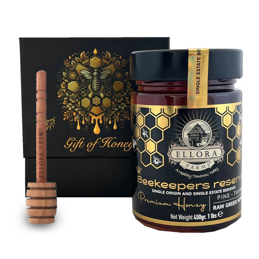 Single Estate PDO Greek Honey, Beekeepers Reserve, Pine & Thyme, 450g CUBE Gift Set - ELLORA FARMS