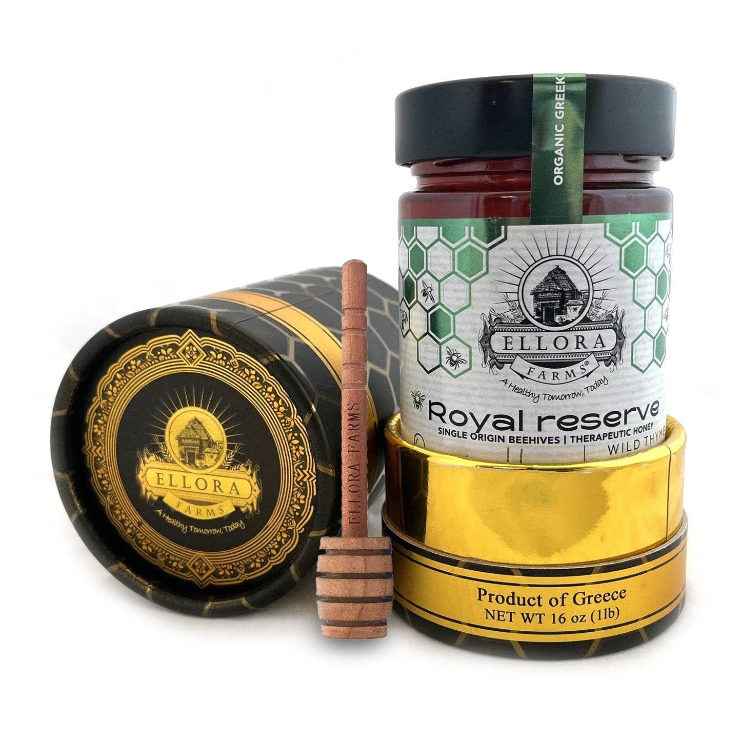 Organic Greek Raw Honey, Royal Reserve, Wild Thyme Therapeutic Honey, 450g TUBE Gift Set - ELLORA FARMS