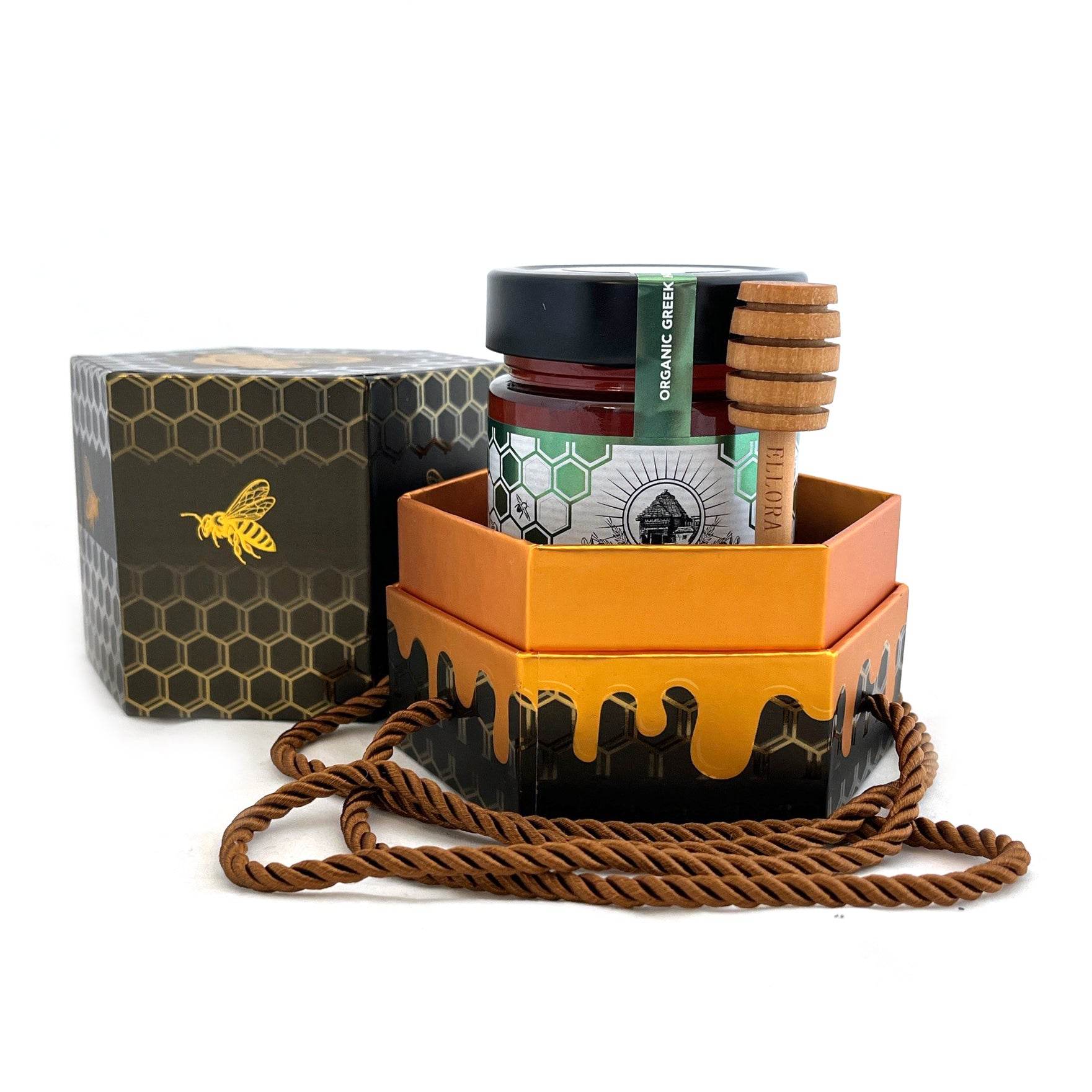 Organic Greek Raw Honey, Royal Reserve, Wild Thyme Gift of Honey, 450g HONEY POT Gift Set - ELLORA FARMS