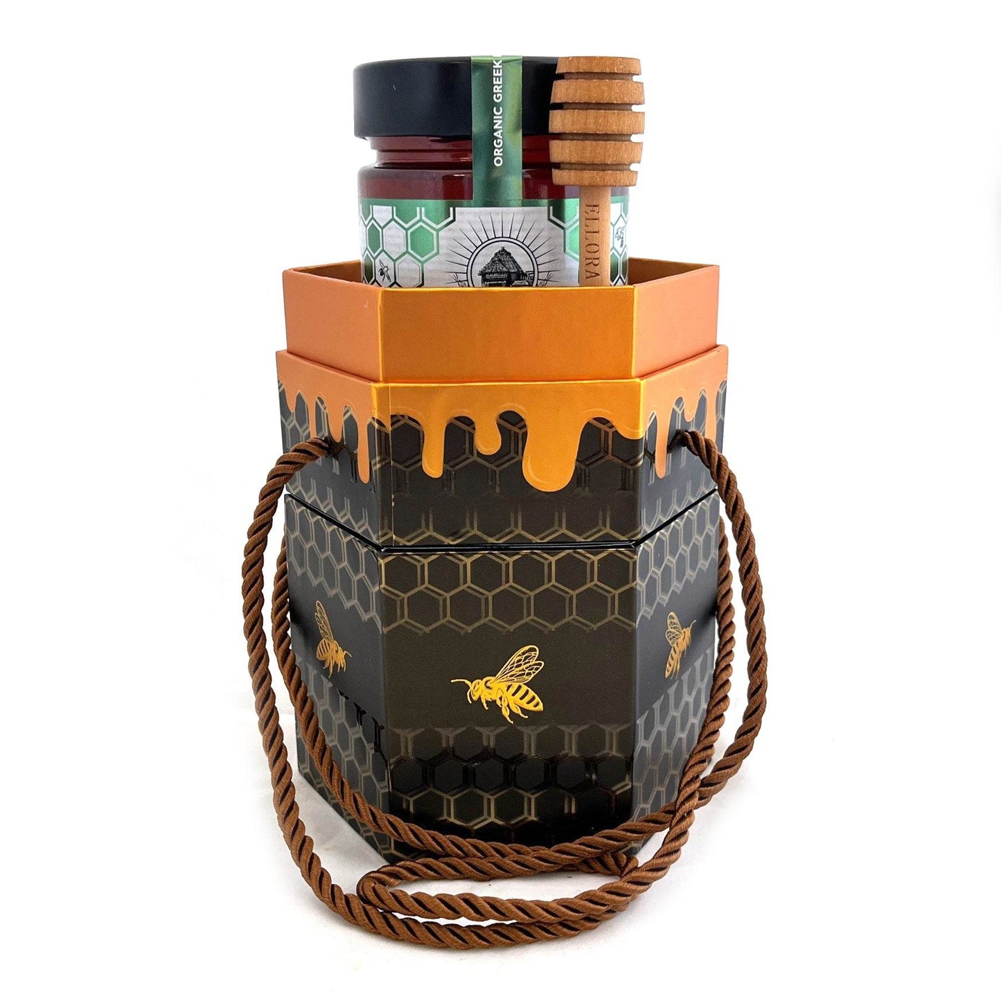 Greek Raw Honey, Queens Nectar, Lemon & Orange Blossom, 450g HONEY POT Gift Set - ELLORA FARMS