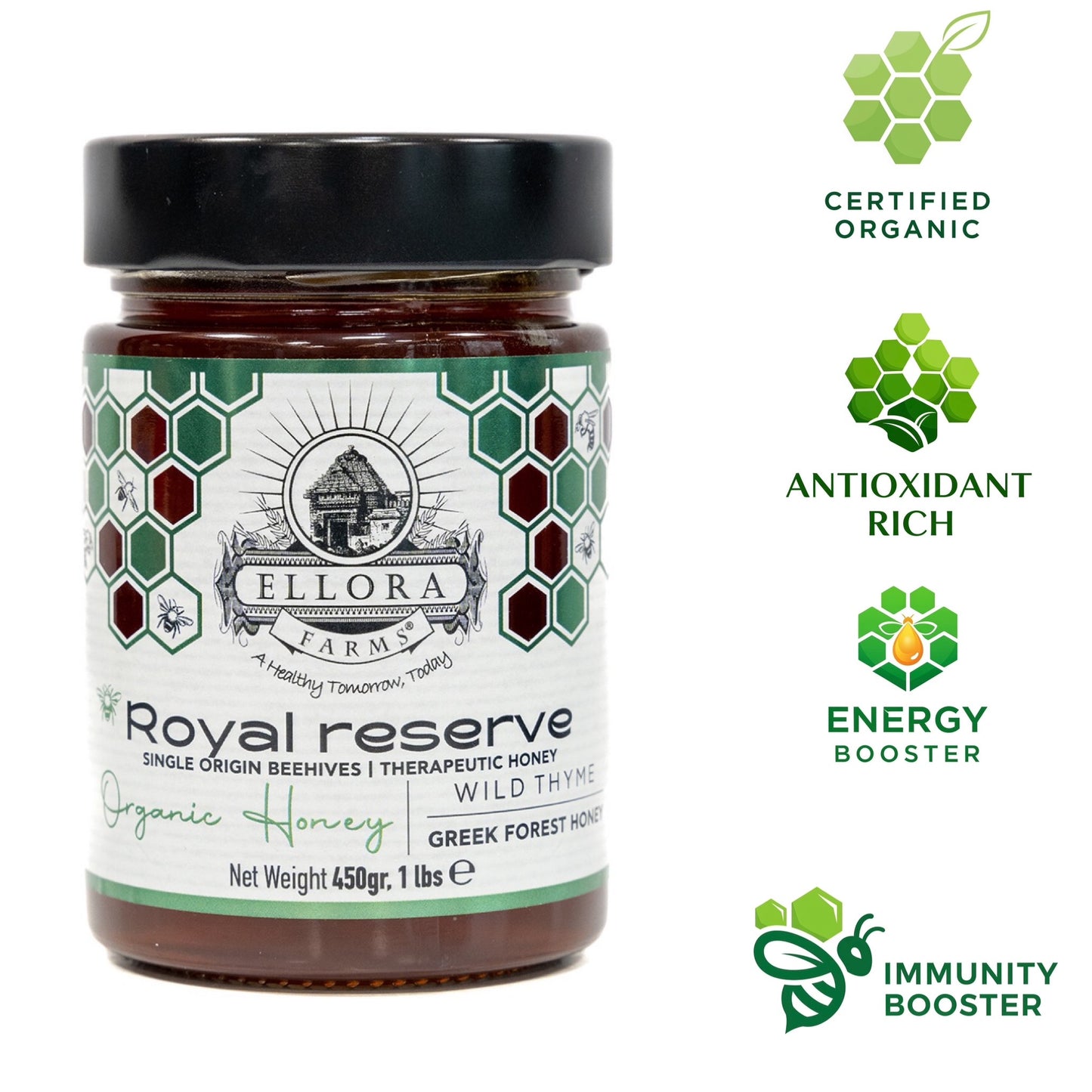 Organic Royal Reserve and Beekeepers Reserve PDO Single Estate Raw Greek Honey, 1 lb. Each Combo Gift Pack