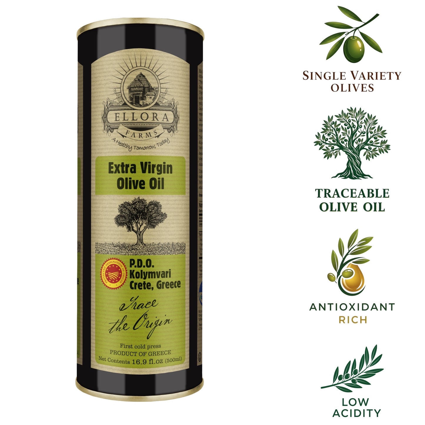 Single Estate PDO Greek Extra Virgin Olive Oil, Traceable, 16.9 Oz. Tin
