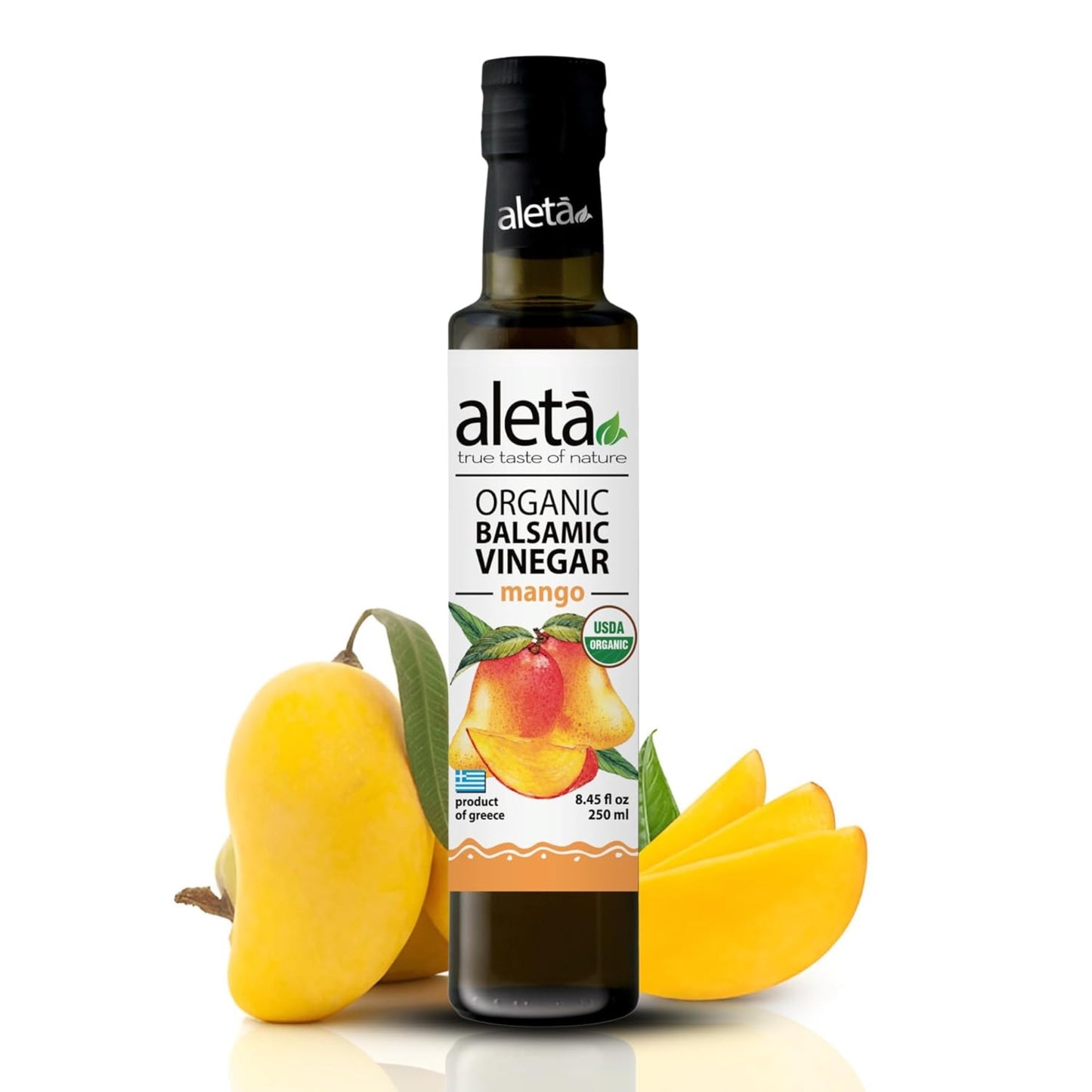 Aleta Organic, Mango Infused Balsamic Vinegar, Glass Bottle, 8.45 oz.