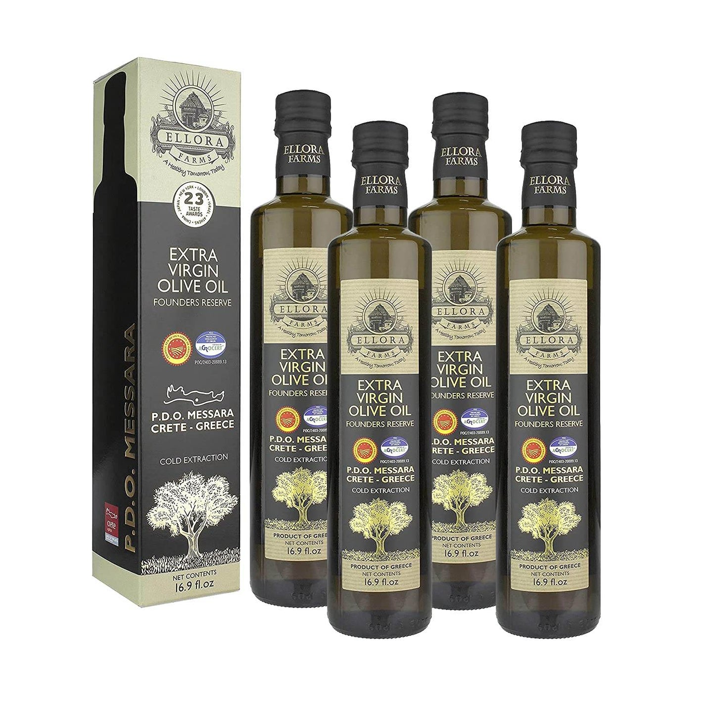 Gold Medal Winner Extra Virgin Olive Oil, Certified PDO Messara Valley Greece, 17 Oz Bottle - ELLORA FARMS