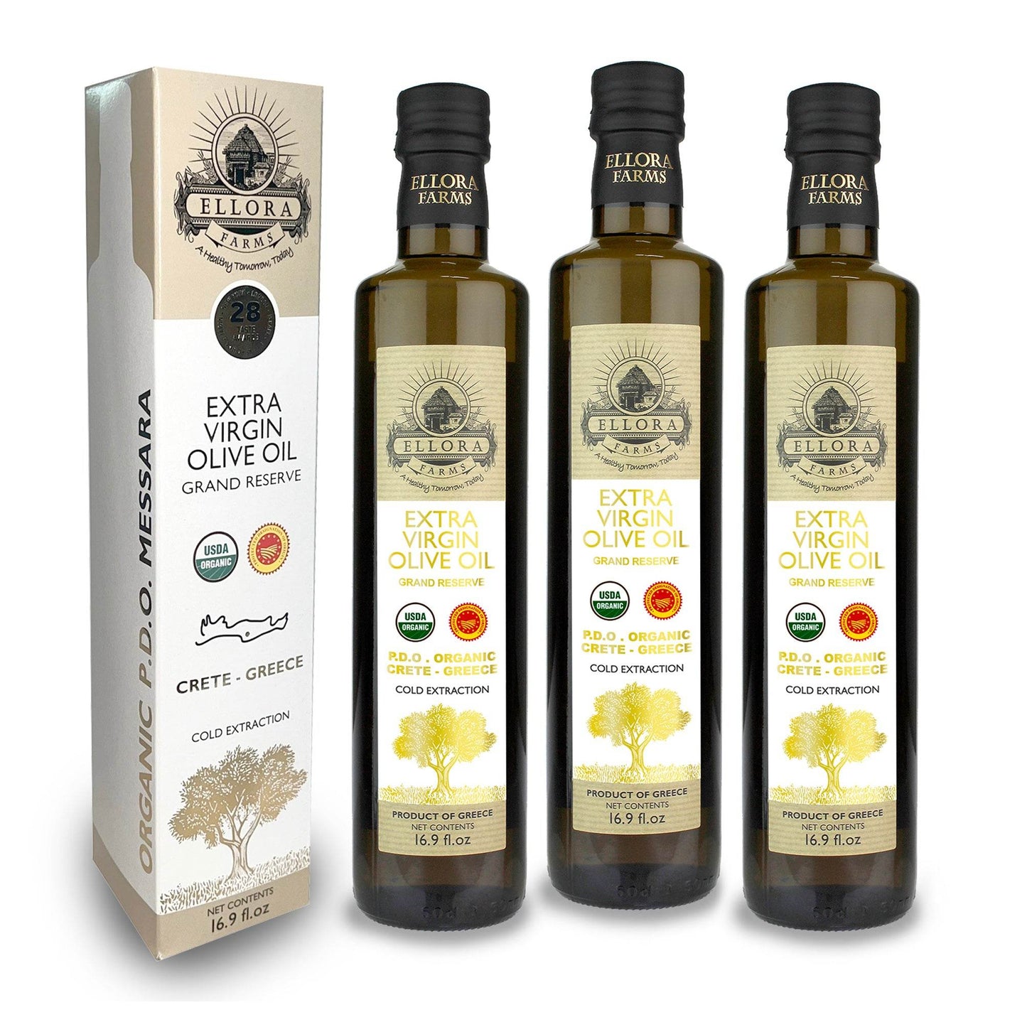 Global Award Organic PDO Extra Virgin Olive Oil, Single Estate Messara Valley Greece, 17 Oz Bottle - ELLORA FARMS