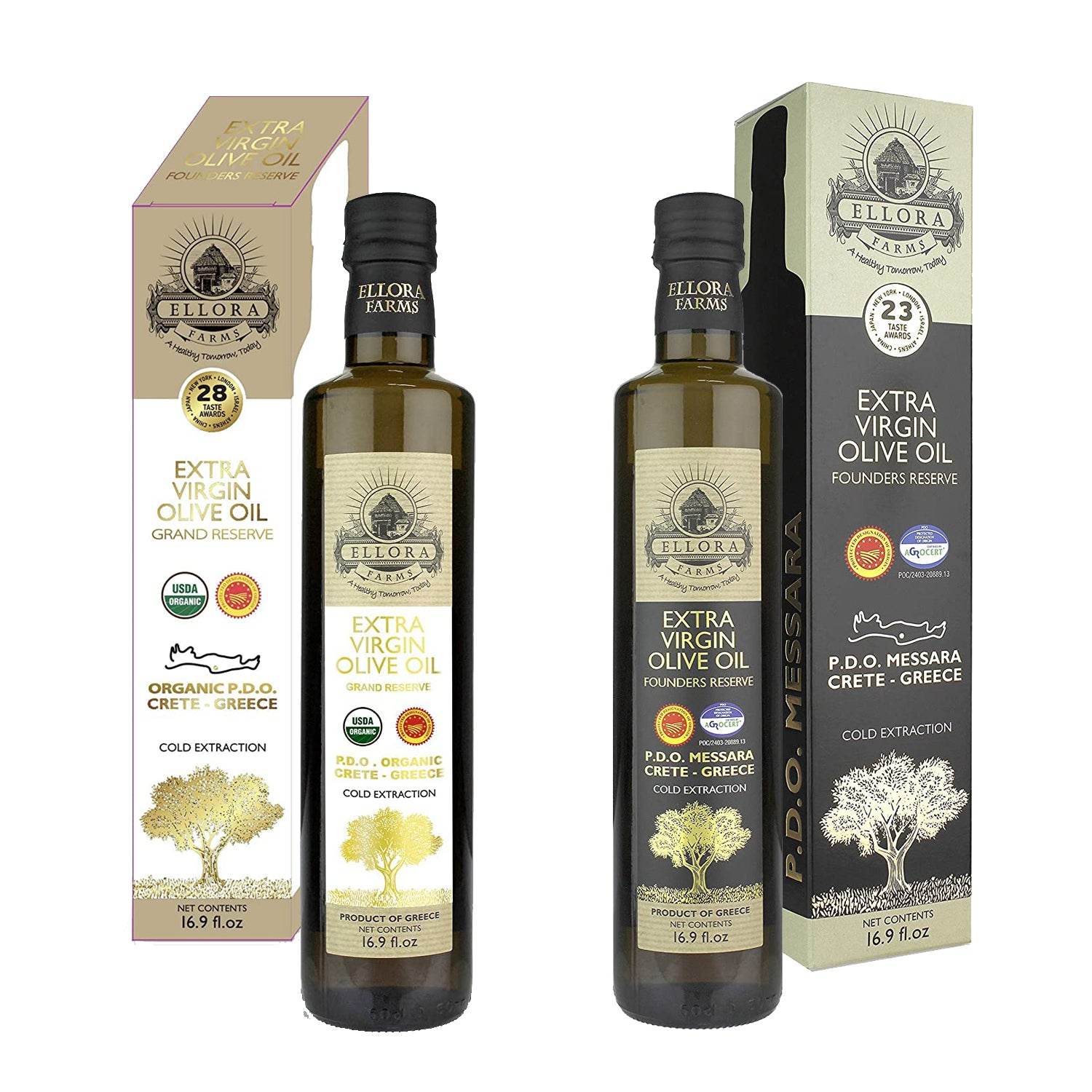 Organic and PDO Single Estate Extra Virgin Olive Oil, Messara Valley Greece, 17 Oz Bottle Combo - ELLORA FARMS