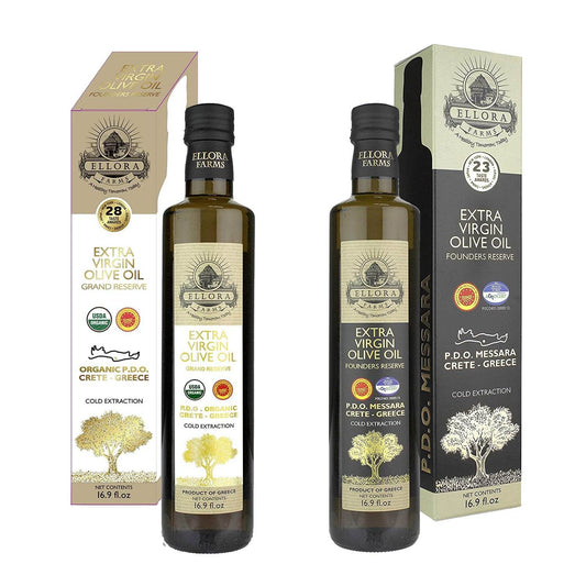 Organic and PDO Single Estate Extra Virgin Olive Oil, Messara Valley Greece, 17 Oz Bottle Combo - ELLORA FARMS