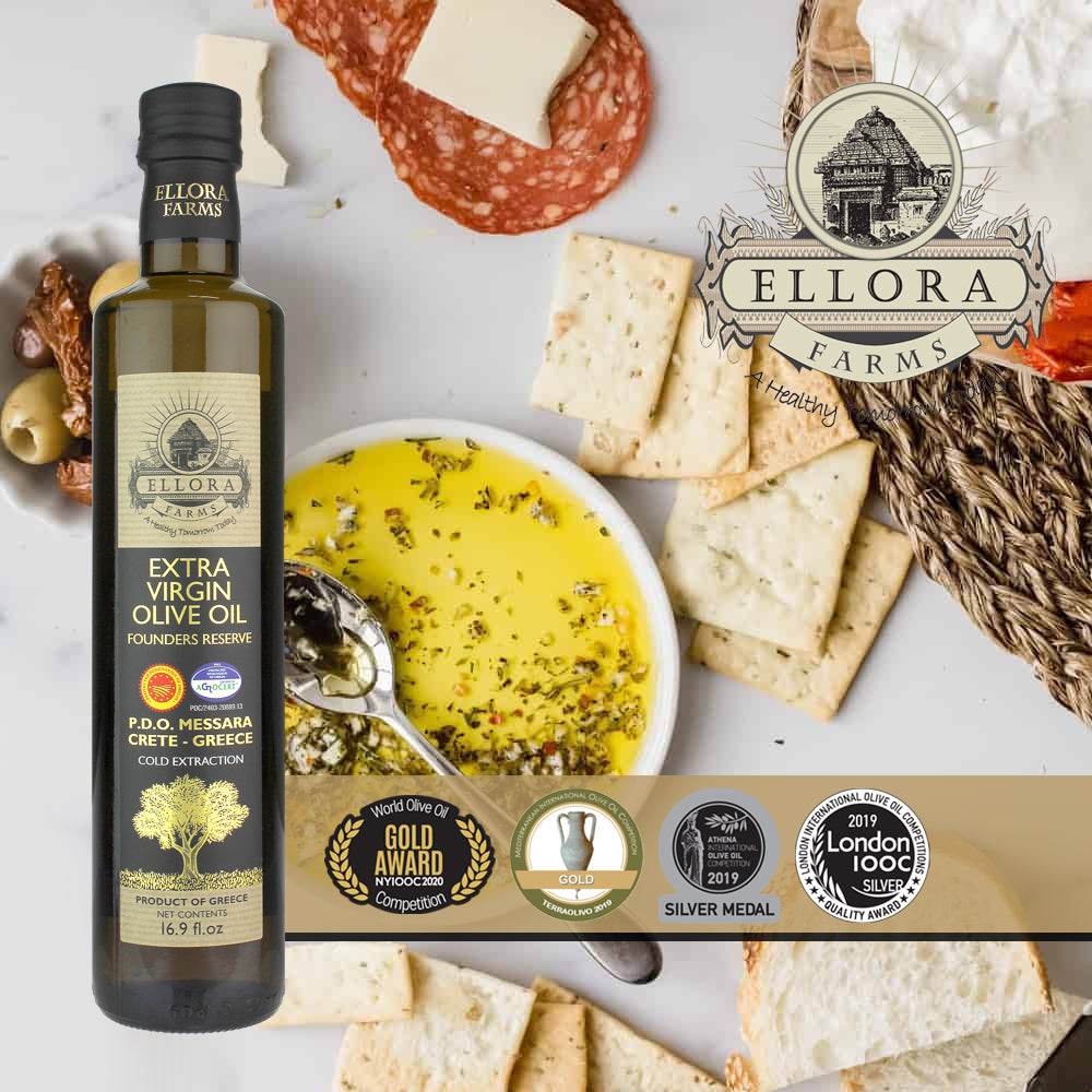 Gold Medal Winner Extra Virgin Olive Oil, Certified PDO Messara Valley Greece, 17 Oz Bottle - ELLORA FARMS