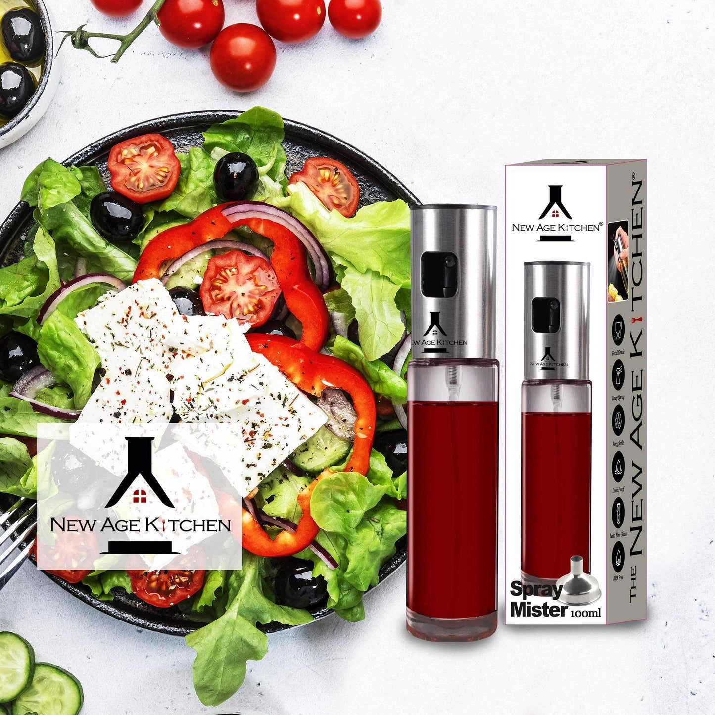 Olive Oil Sprayer and Mister, 100ml Glass Spray Bottle for Balsamic, Salad, BBQ - ELLORA FARMS