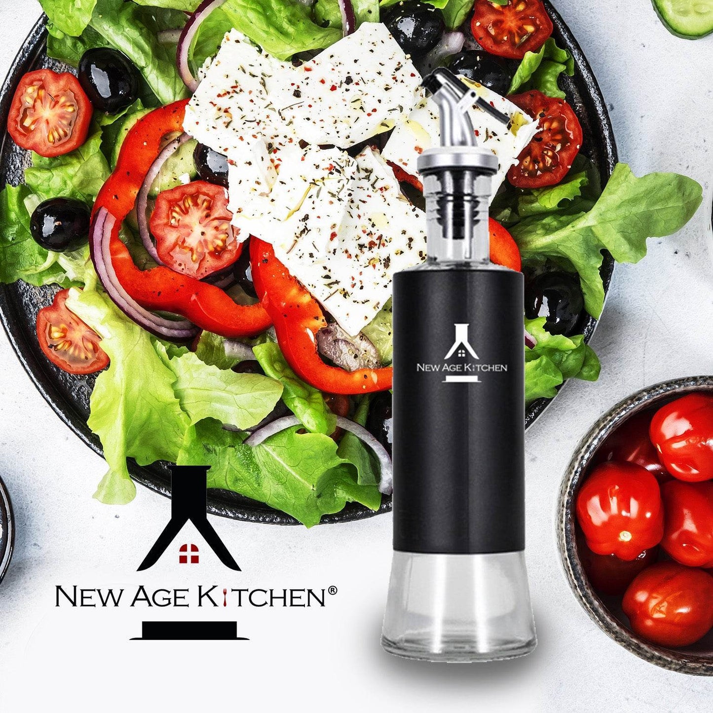 Glass Cruet Bottle, Elegant Stainless Steel Shell casing, large 17 oz (Black) - ELLORA FARMS