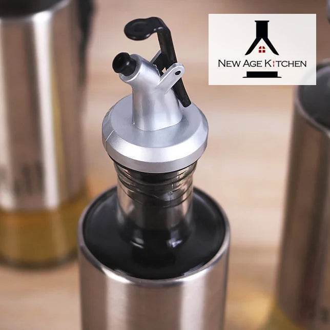Glass Cruet Bottle, Elegant Stainless Steel Shell casing, large 17 oz (Steel) - ELLORA FARMS