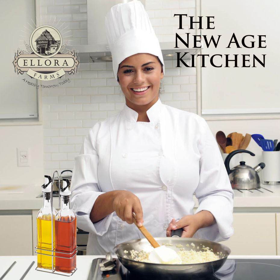 Apollo Chef Cruet Glass Bottle Set, Gravity Pourer, Oil & Vinegar Dispenser, 16 fl oz. X 2 Bottles - ELLORA FARMS