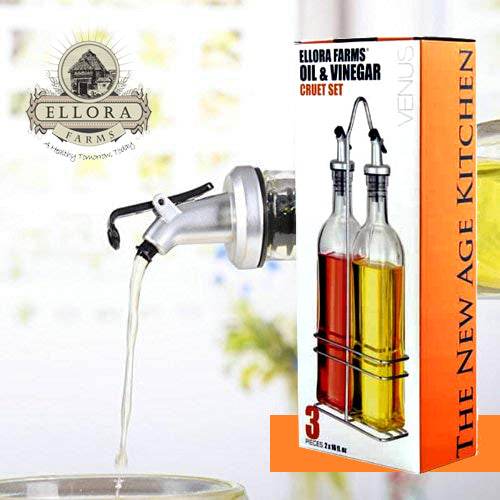 Venus Chef Cruet Glass Bottle Set, Oil & Vinegar Dispenser, 16 fl oz. X 2 Bottles - ELLORA FARMS