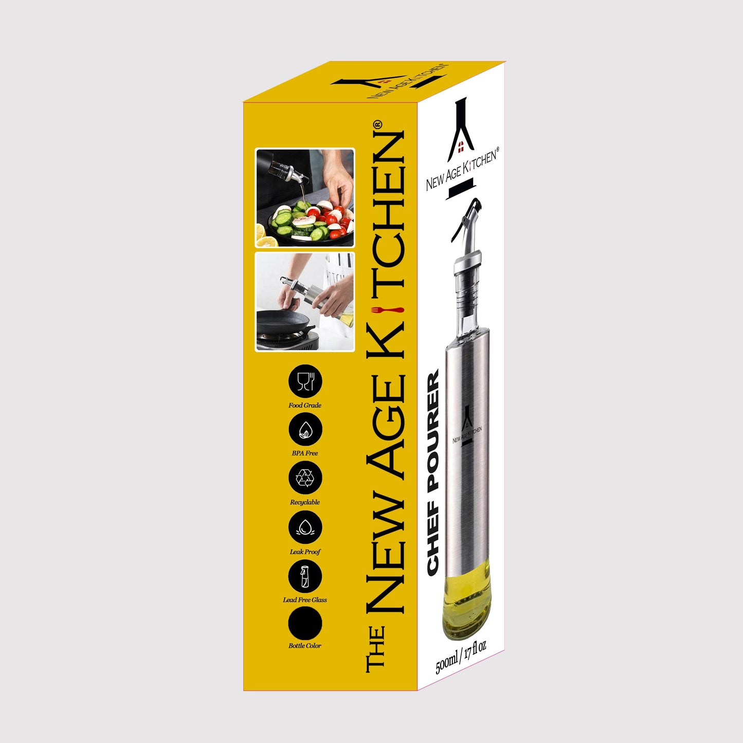 Glass Cruet Bottle, Elegant Stainless Steel Shell casing, large 17 oz (Steel) - ELLORA FARMS