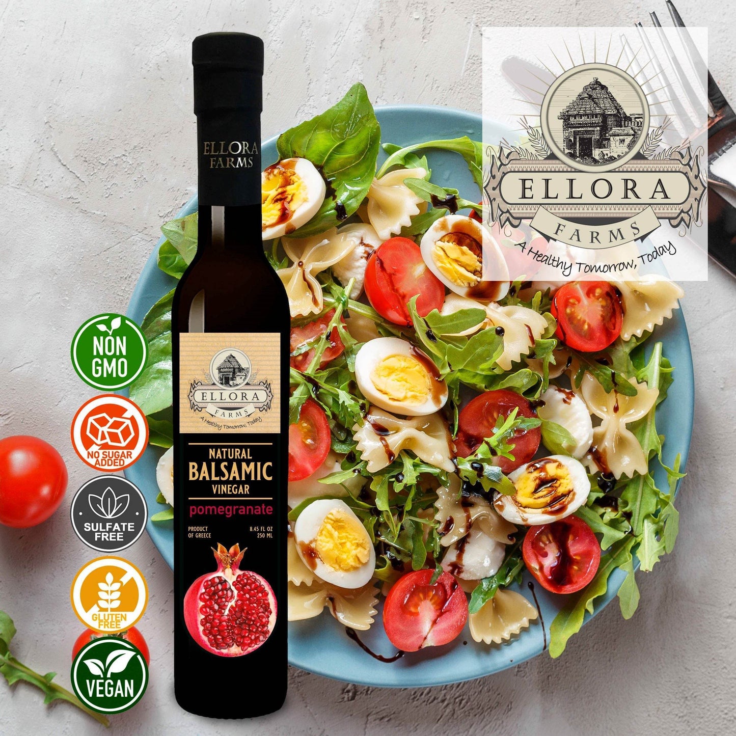 Pomegranate & Dates Infused Balsamic Vinegar, Combo Pack, Greece, 8.5 oz. Each - ELLORA FARMS