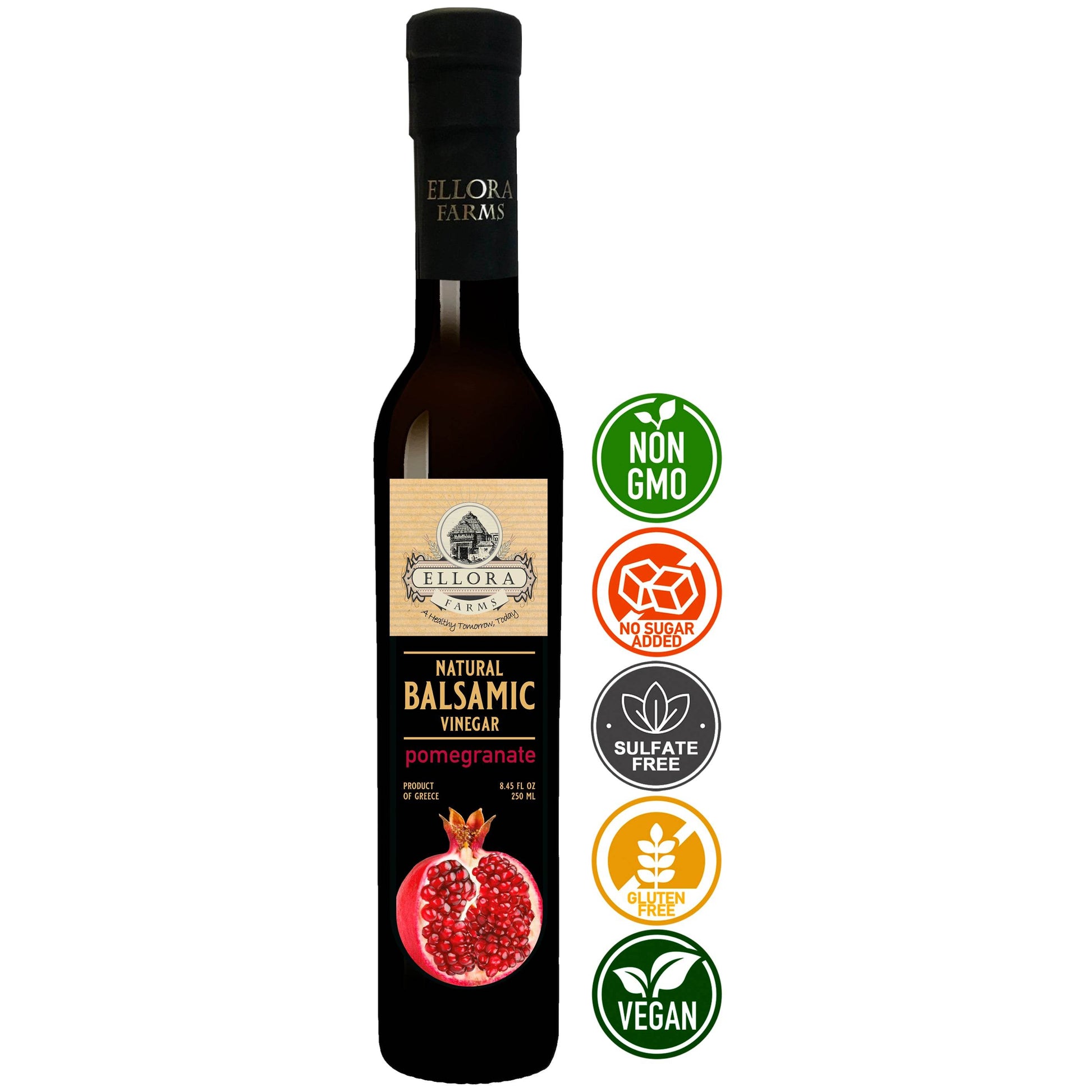 Pomegranate Infused Balsamic Vinegar, Thick & Smooth, Greece, 8.5 oz. Each - ELLORA FARMS