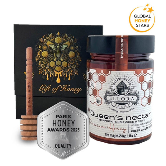 Greek Raw Honey, Queens Nectar, Lemon & Orange Blossom, Therapeutic, 450g CUBE Gift - ELLORA FARMS