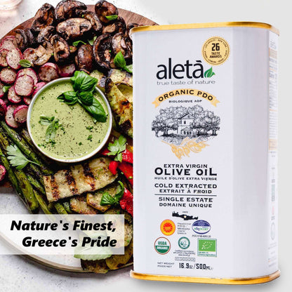 Aleta Organic & PDO Single Estate Traceable Extra Virgin Greek Olive Oil, 500 ml (17 oz) Tin - ELLORA FARMS