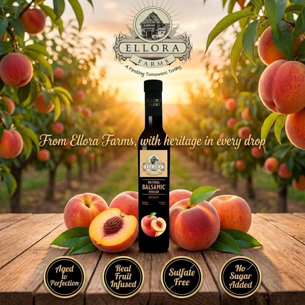 Peach Infused Balsamic Vinegar, Thick & Smooth, Product Of Crete, Greece, 8.5 oz. Each - ELLORA FARMS