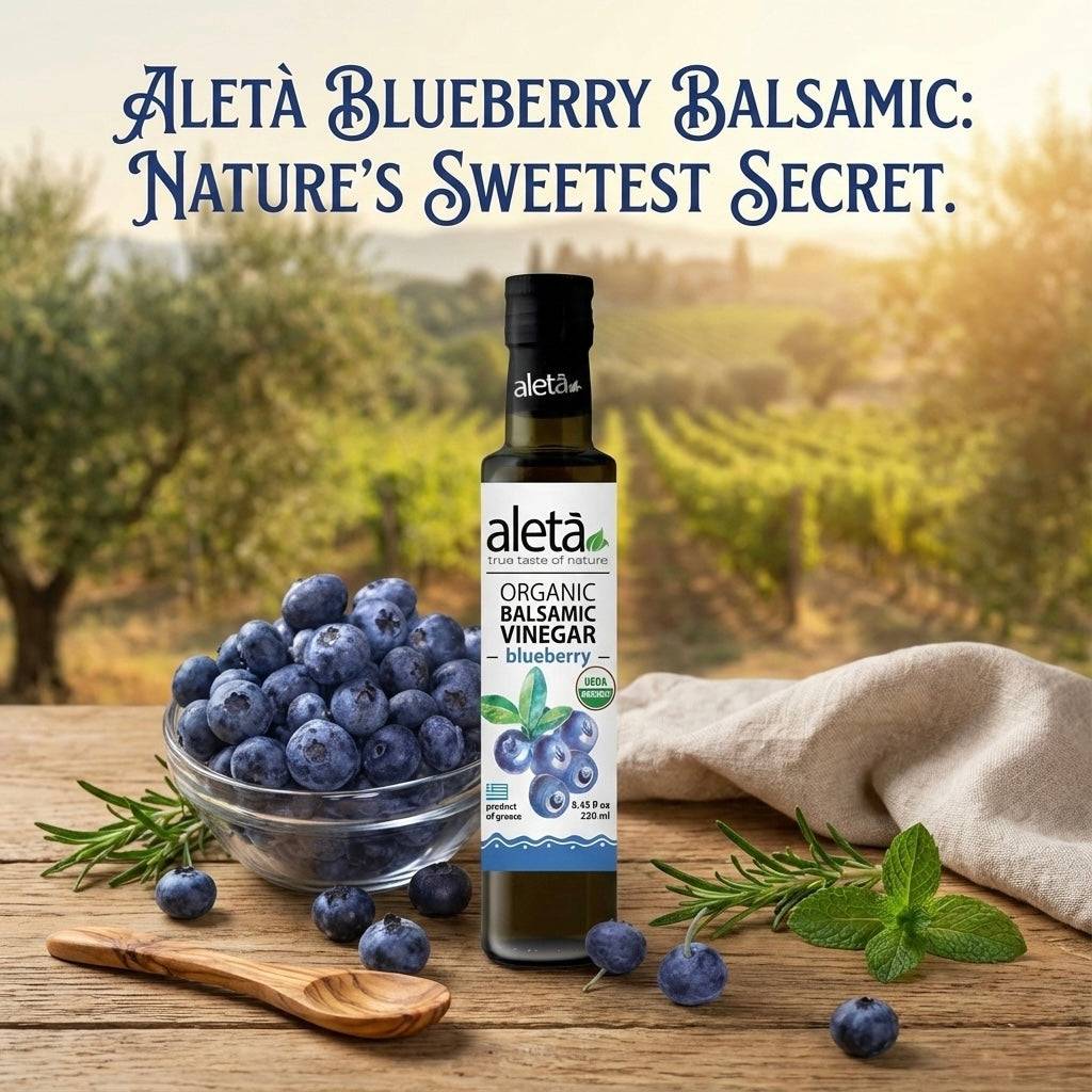 Aleta Organic, Blueberry Infused Balsamic Vinegar, Glass Bottle, 8.45 oz.