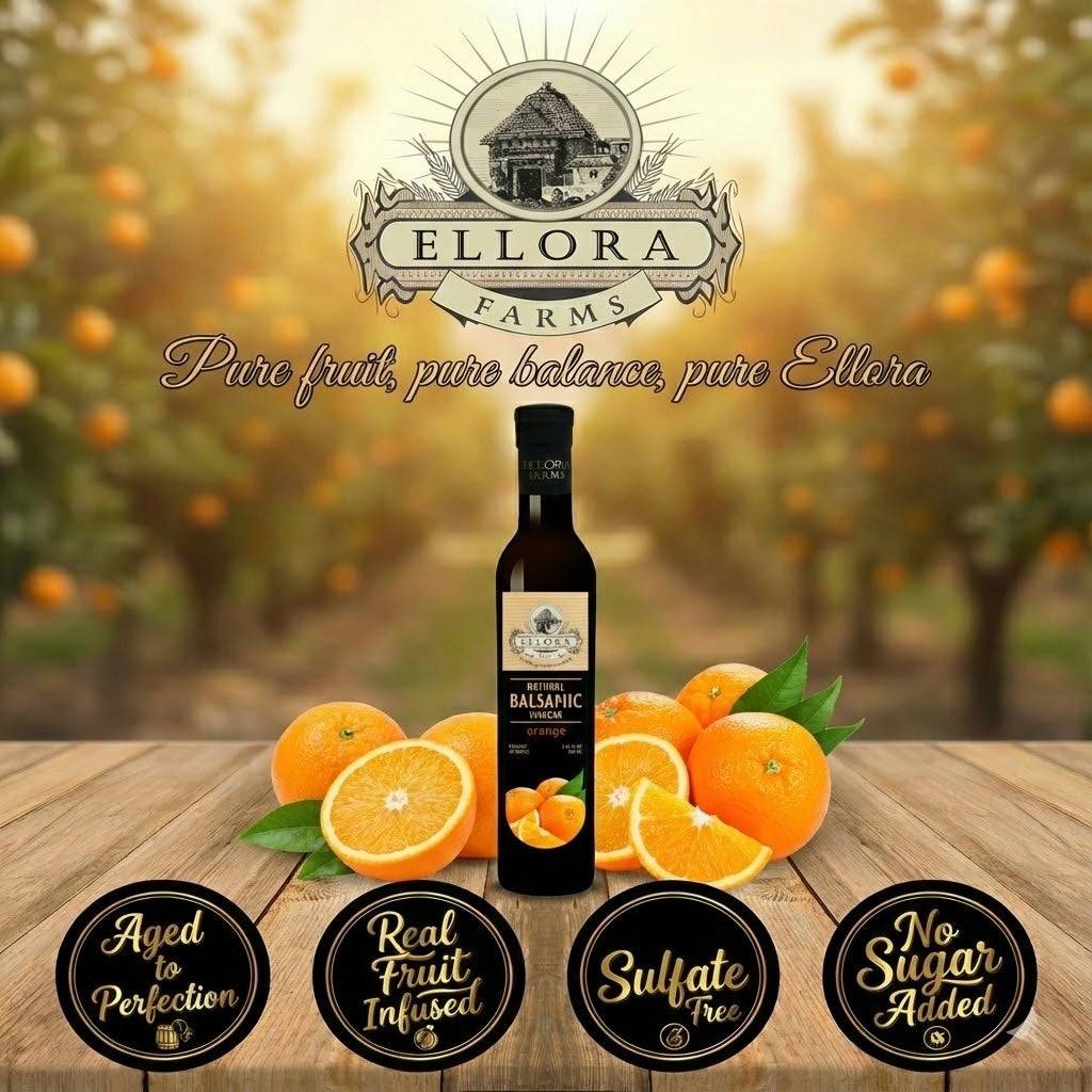 Orange Extract Infused Balsamic Vinegar, Award-Winning, Thick & Smooth, 8.5 oz. - ELLORA FARMS