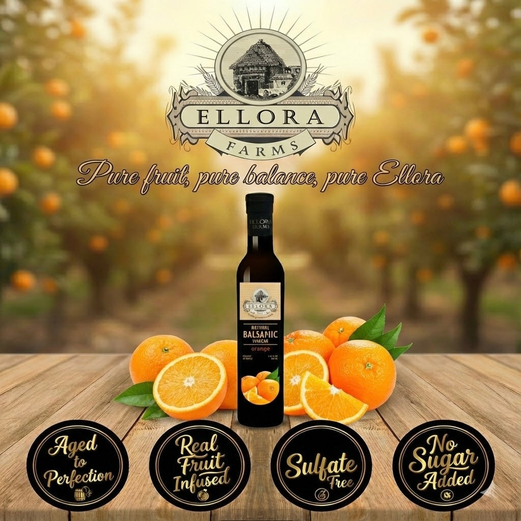 Orange Extract Infused Balsamic Vinegar, Award-Winning, Thick & Smooth, 8.5 oz. - ELLORA FARMS