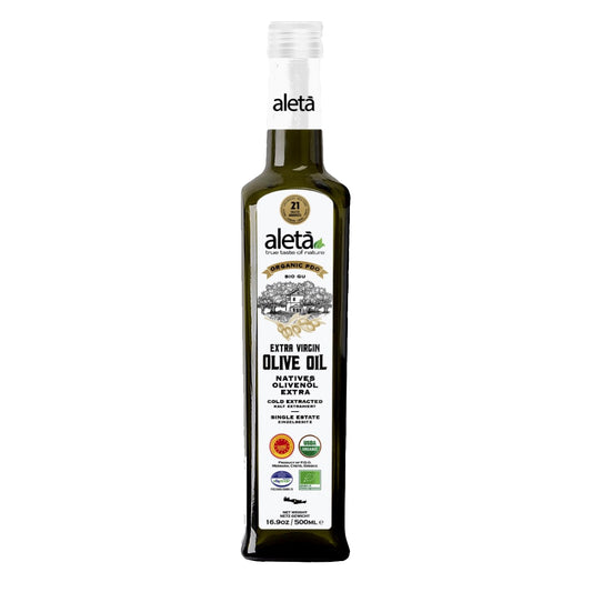 Aleta Organic & PDO Extra Virgin Greek Olive Oil, 2025 Gold Award, 17 oz. Bottle