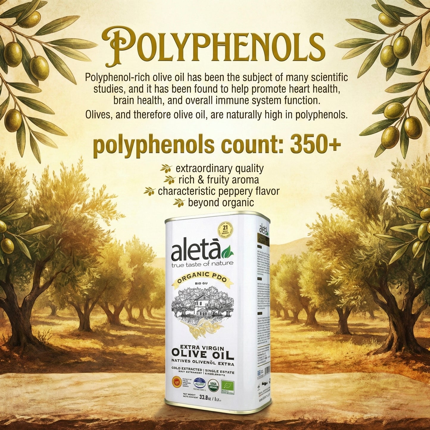 Combo Pack, Aleta Organic PDO Extra Virgin Olive Oil, 33.8 and Organic Tuscany Bread Dipping Mix Pack of 2