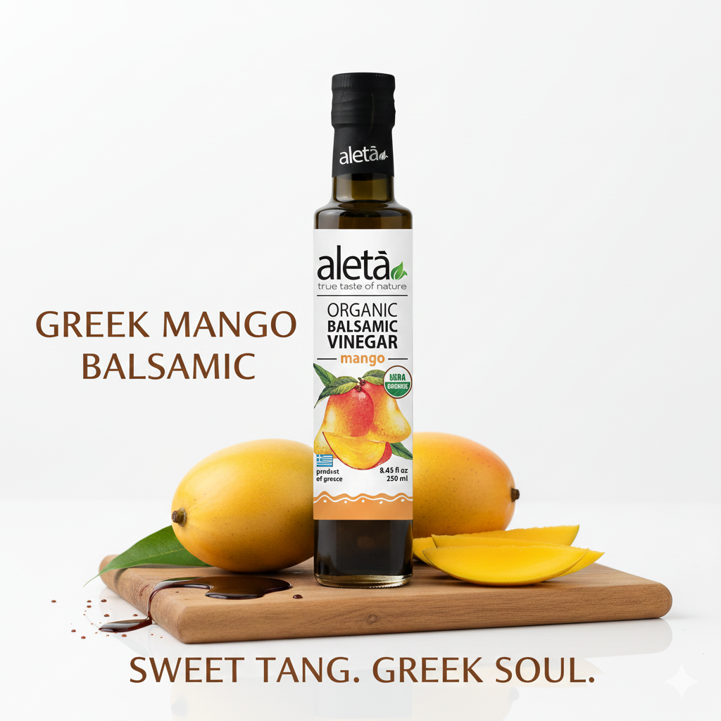 Aleta Organic, Mango Infused Balsamic Vinegar, Glass Bottle, 8.45 oz.