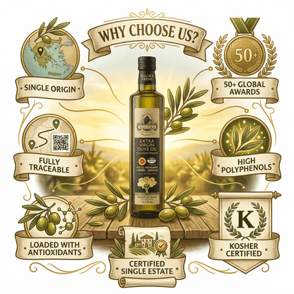 Gold Medal Winner Extra Virgin Olive Oil, Certified PDO Messara Valley Greece, 17 Oz Bottle