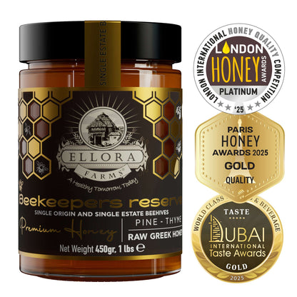 Organic Royal Reserve and Beekeepers Reserve PDO Single Estate Raw Greek Honey, 1 lb. Each Combo Gift Pack - ELLORA FARMS
