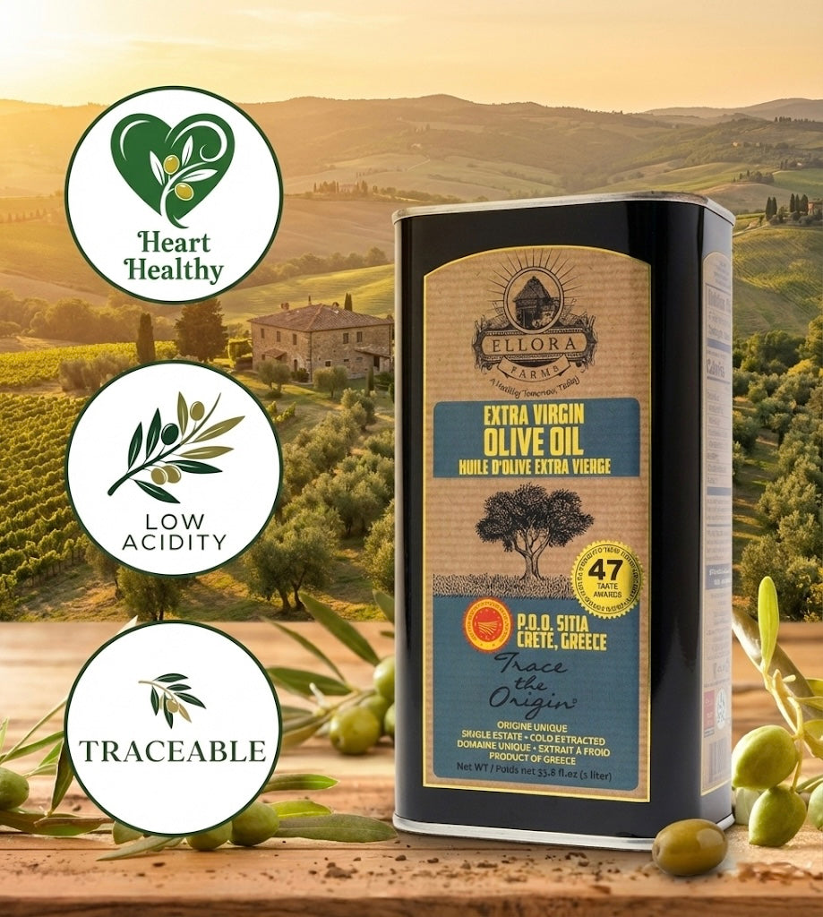 Traceable 2025 Harvest Single Estate SITIA Greek Extra Virgin Olive Oil, Kosher & PDO Certified, 33.8 oz. - ELLORA FARMS