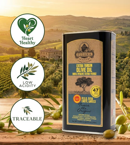Traceable 2025 Harvest Single Estate SITIA Greek Extra Virgin Olive Oil, Kosher & PDO Certified, 33.8 oz. - ELLORA FARMS