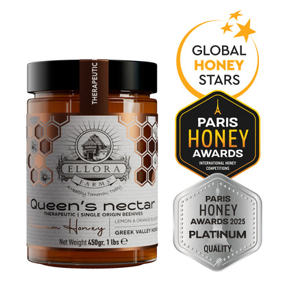 Greek Raw Honey, Queens Nectar, Lemon & Orange Blossom Therapeutic Honey, 450g - ELLORA FARMS