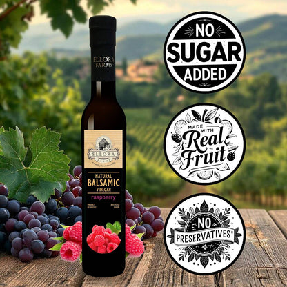 Raspberry Infused Balsamic White Vinegar, Thick & Smooth, Product Of Crete, Greece, 8.5 oz. - ELLORA FARMS
