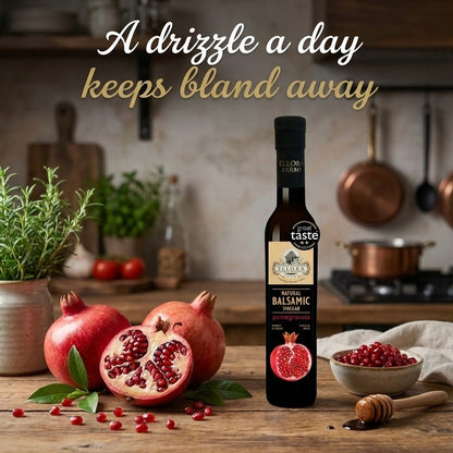 Pomegranate Infused Balsamic Vinegar, Thick & Smooth, Greece, 8.5 oz. Each - ELLORA FARMS